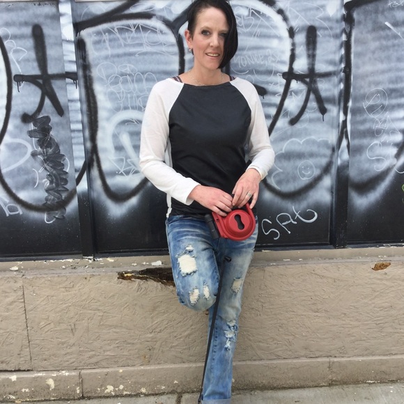 NWT B&W Faux Leather Baseball Top - Picture 2 of 6